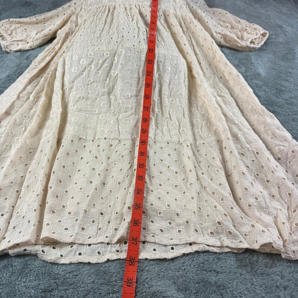 Rylee + Cru Natural Eyelet Lace Babydoll Dress Cream Puff Sleeve Small RCW271NA - Picture 2 of 11